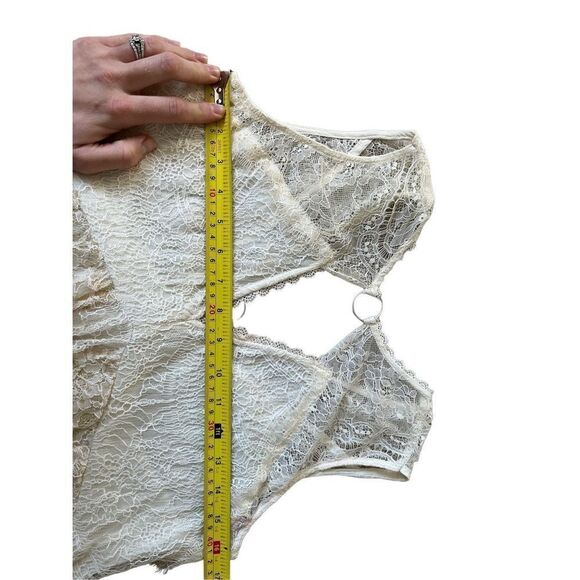 Free People Dont You Dare Lace Trim Mini Dress Boho Flare Beige Size Small - Picture 4 of 12